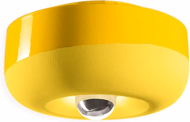 Plafoniera Vintage Art Déco Ferroluce Bellota in Ceramica Giallo Limone con Attacco E27