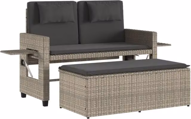 Panchina Reclinabile Giardino | Panca da Giardino con Cuscini Grigio Chiaro Polyrattan