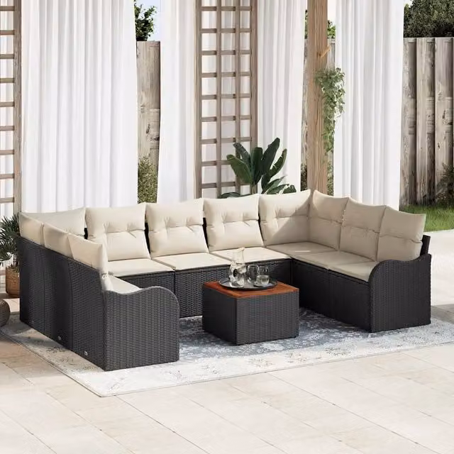 Set Divano da Giardino 10 pz Nero polyrattan 3347495