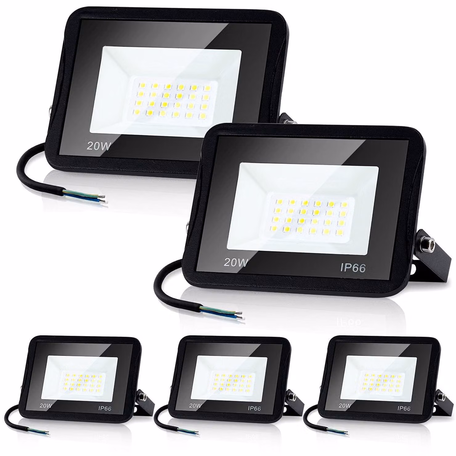 Faretto LED da esterno, confezione da 5, 20 W, 1700 lumen, luce bianca fredda, grado di protezione IP66