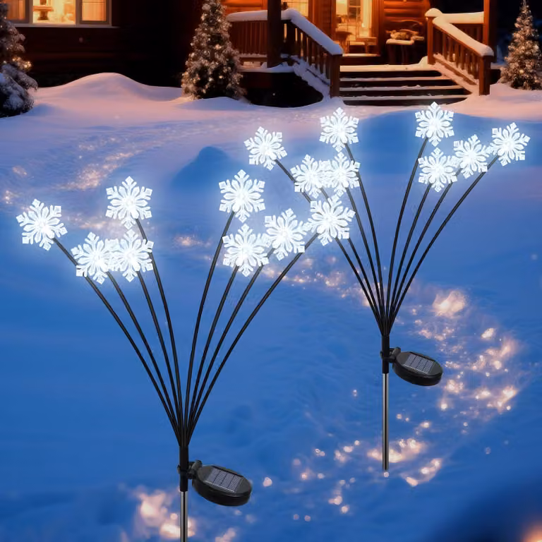 Lampade solari a forma di fiocchi di neve, set da 2, con 16 LED, impermeabili, per l'esterno