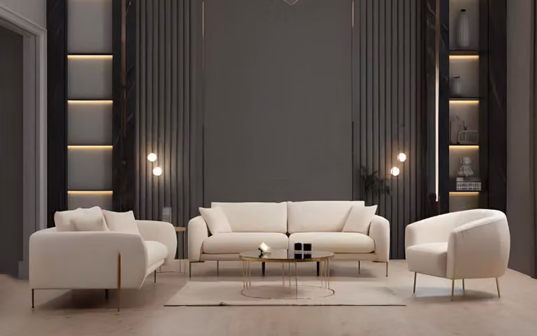 Wohnzimmer Polster Sofa Set Dreisitzer 2-Sitzer Luxuriöser Textil Sessel