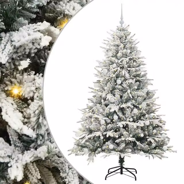 Albero di Natale artificiale preilluminato con LED luce bianca calda e set di palline verde vidaXL