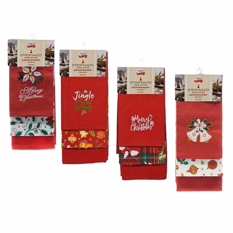Set di 3 strofinacci natalizi Vestiamo Casa in cotone, colore rosso, H 65 cm x L 45 cm