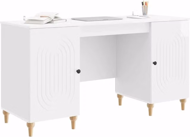Scrivania | Tavolo da Ufficio Bianco Lucido 142,5 x 50 x 75 cm Legno ingegnerizzato