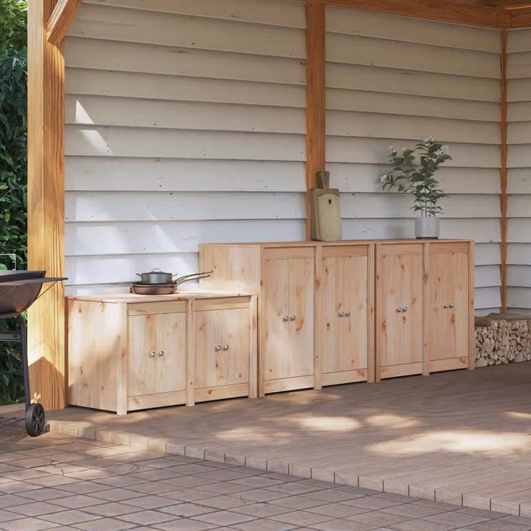 Set di mobili da cucina da esterno vidaXL MEPPEL in legno naturale, 3 pezzi