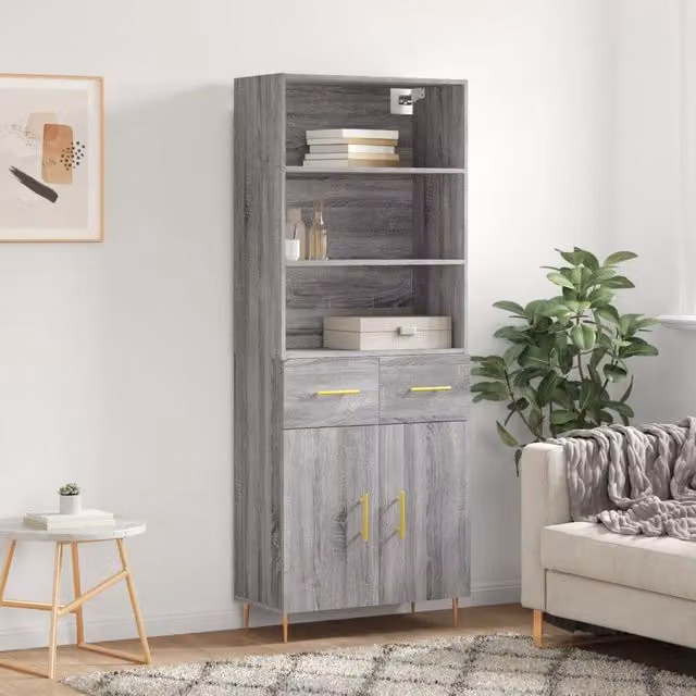 Credenza moderna vidaXL in legno e metallo, colore grigio, L: 69,5 cm, P: 34 cm, H: 180 cm – 1