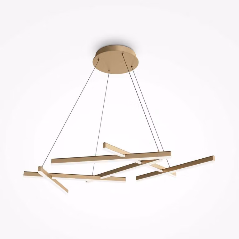 Lampadario A Sospensione Moderno Line Metallo Oro Acrilico 6 Luci Led 79W
