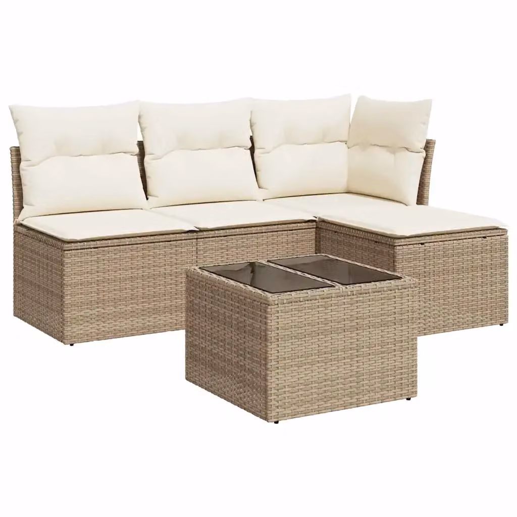 vidaXL Set Divano da Giardino 5 pz in Polyrattan Beige con Cuscini e Tavolino da Caffè – 2
