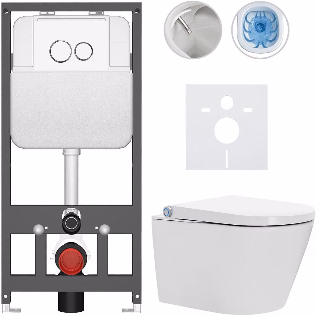 WC sospeso con bidet Cronus Standard - bianco lucido - pulsante Prime/Dualo, bianco - sospeso - installazione a parete/con pannello di cartongesso - 59,3x38,4 cm