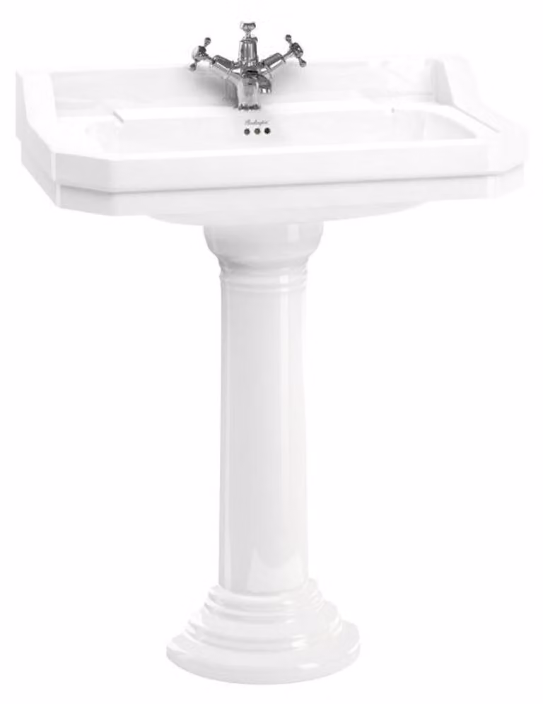 Lavabo in porcellana "Casa Padrino" con piedistallo, design in stile Art Nouveau, colore bianco, dimensioni 80 x 51 x altezza 95 cm