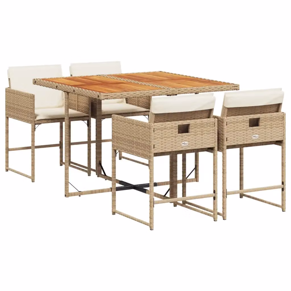 Set da pranzo da giardino vidaXL in polyrattan con cuscini beige e legno di acacia, 5 pezzi – 2