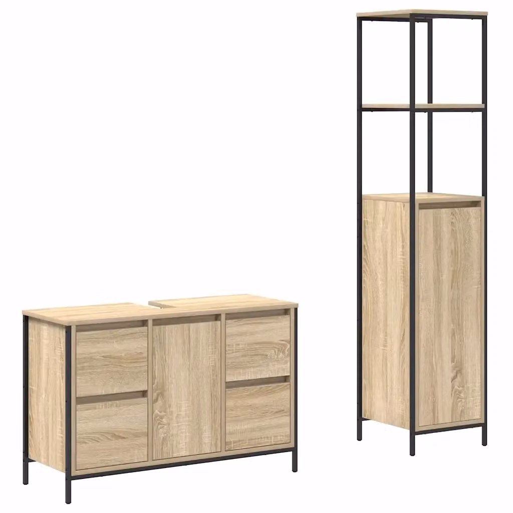 Set di mobili per il bagno moderno vidaXL composto da mobile lavabo e colonna alta in legno e metallo, colore marrone e nero, H 165 x L 90 x P 44,25 cm – 2
