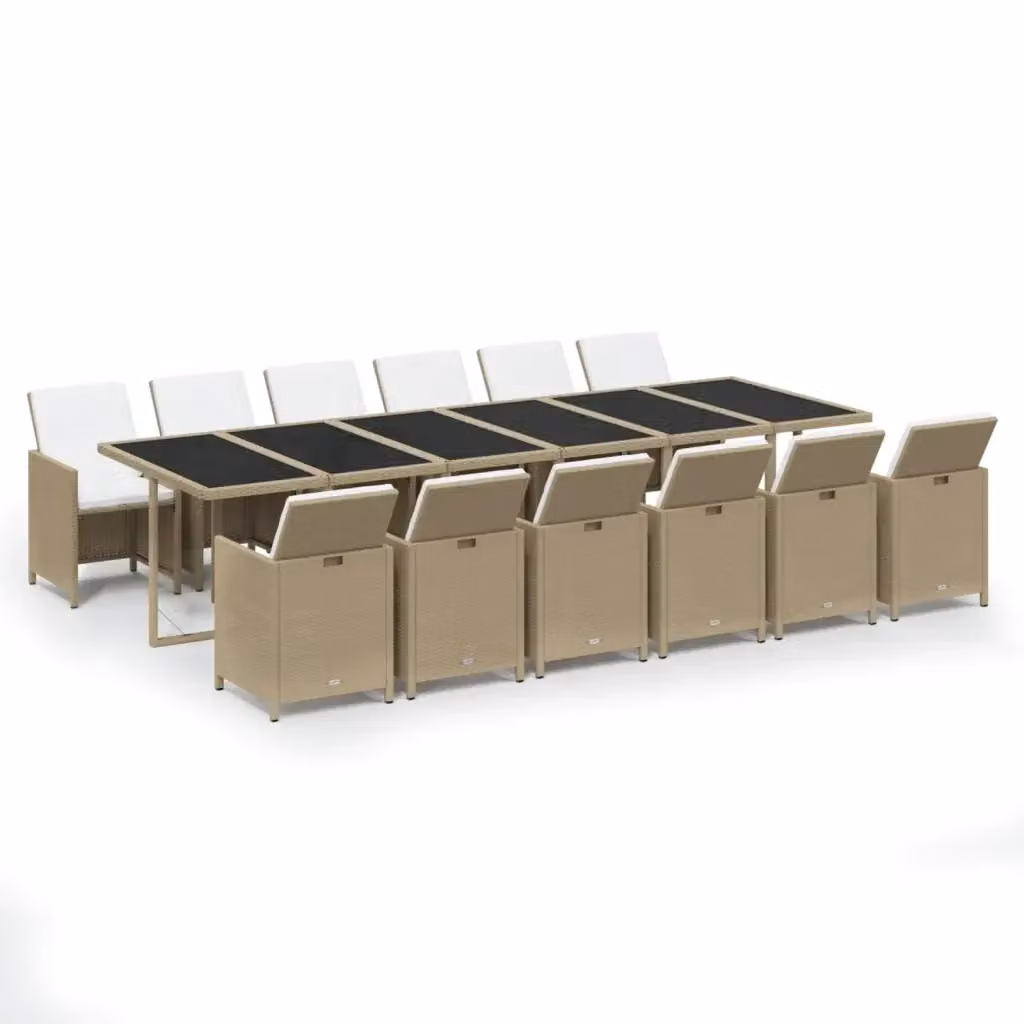 Set da pranzo da giardino vidaXL in polyrattan beige con cuscini e tavolo in vetro, 13 pezzi – 2