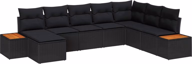 Set Divano da Giardino con cuscino 8 pcs Nero Poly Rattan