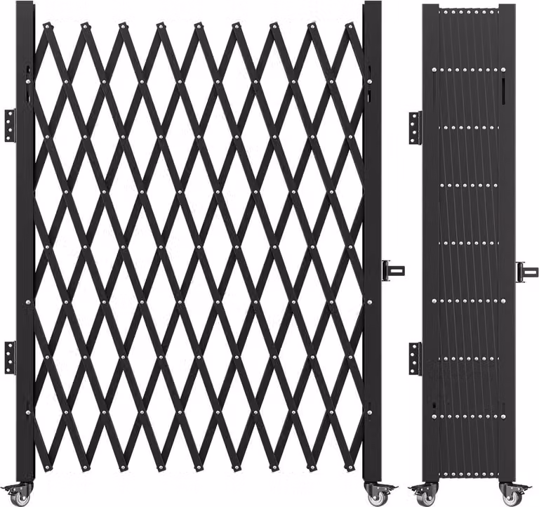 Cancello di sicurezza pieghevole singolo, cancello pieghevole 6-1/2' H x 7-1/2' W, cancello di sicurezza a fisarmonica in acciaio, cancello di sicurezza espandibile flessibile, cancello barricata rotante a 360°, cancello/porta a forbice con lucchetto.