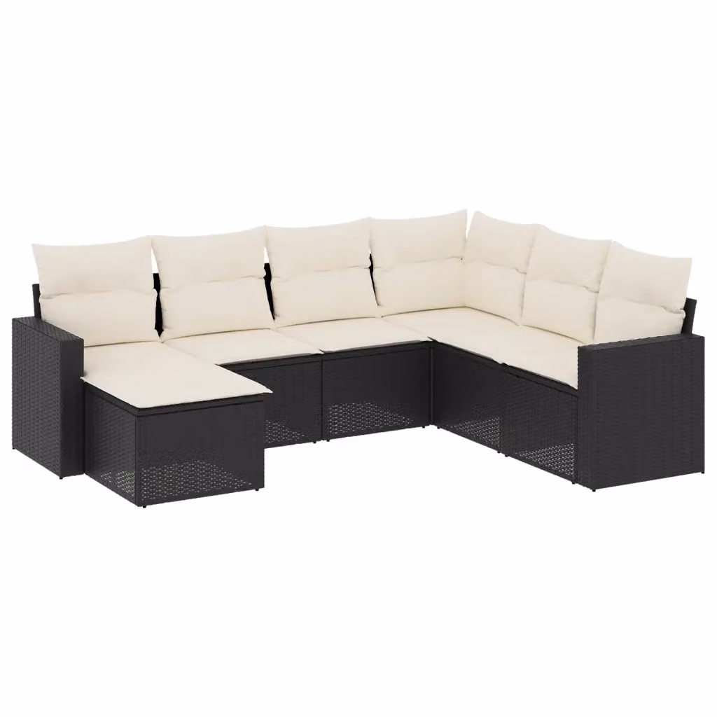 Set Divani da Giardino vidaXL a Forma di L con Cuscini, Struttura in Polyrattan e Acciaio Nero – 2