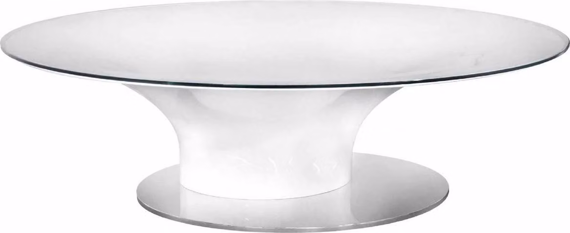 Tavolino Casa Padrino bianco / argento lucido Ø 140 x H. 40 cm - Tavolino da salotto rotondo con piano in vetro - Mobili da salotto