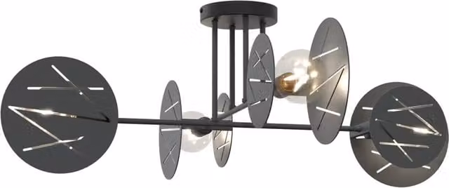 Plafoniera 4 Luci Usir Acciaio Nero A Bracci E Diffusori A Cerchio