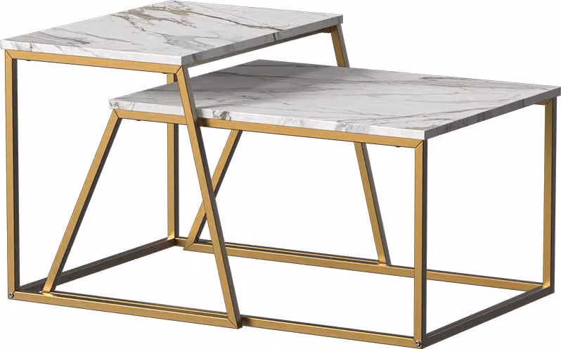 Tavolino da divano Vicco Myra Marmo Bianco/Oro 60 x 50 cm 2 parti, Model 56365