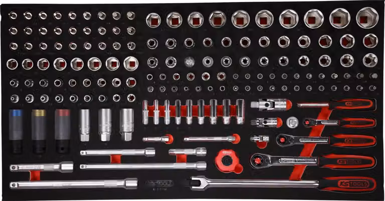 Set di chiavi a bussola da 156 pezzi, 1/4'' + 3/8'' + 1/2'', con inserto in schiuma