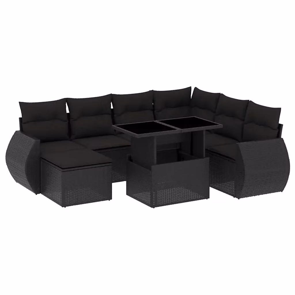 Set Divani da Giardino vidaXL a Forma di L in Polyrattan Nero con 8 Cuscini e Tavolino – 2