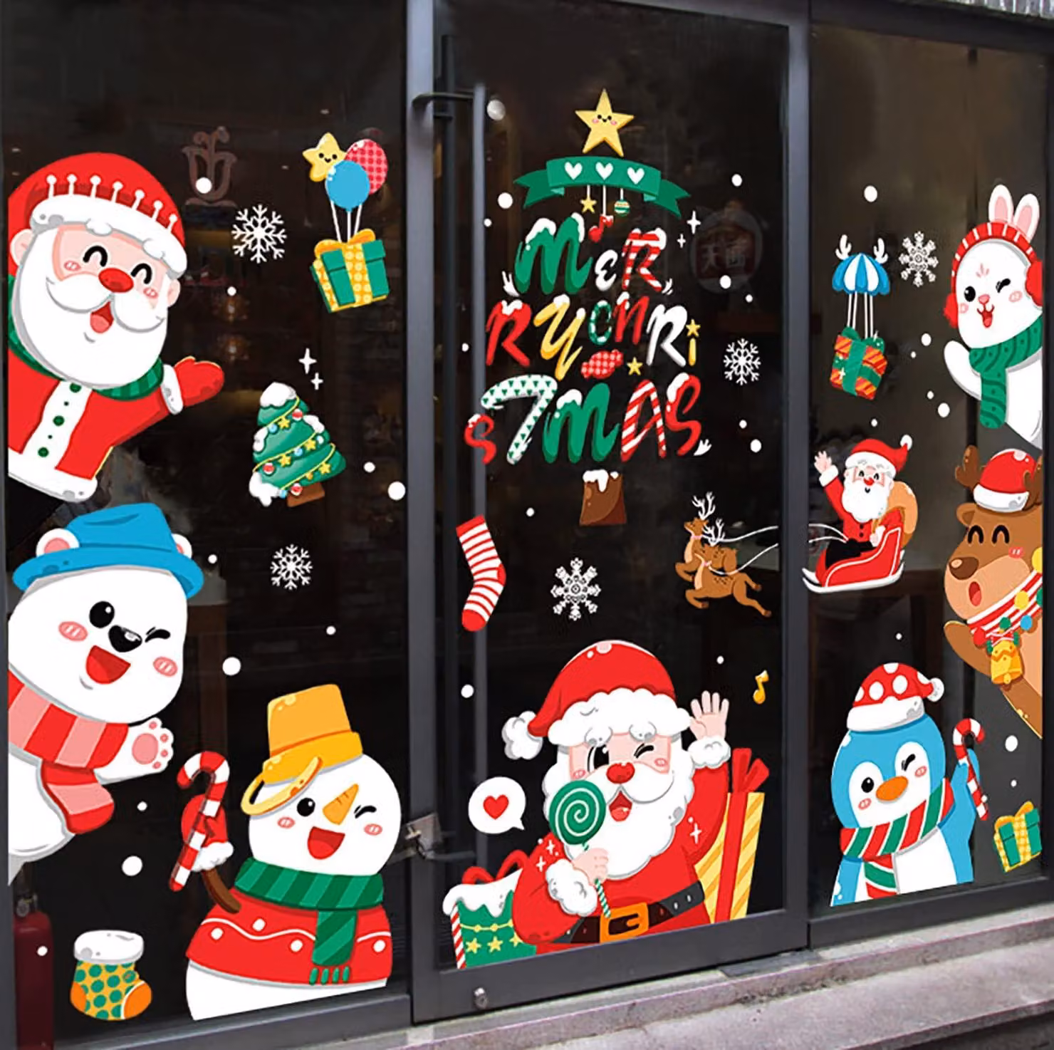 Adesivi per finestre, decorazioni natalizie, tema inverno, 4 pezzi, Babbo Natale, colore bianco