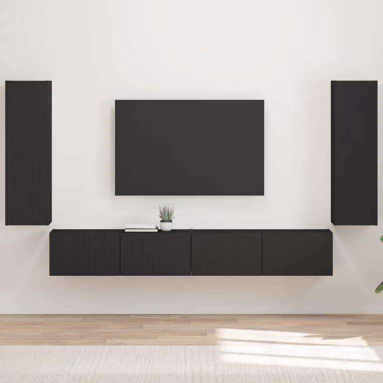 Set di 4 pezzi Mobiletto TV da parete moderno vidaXL in MDF nero e legno