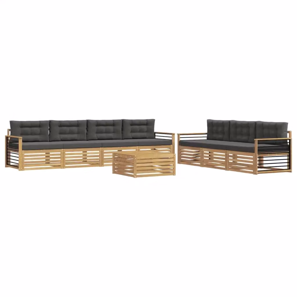 Set di divani da esterno a forma di U vidaXL composto da 8 pezzi con tavolino da caffè, in legno di acacia e tessuto bianco e antracite – 2