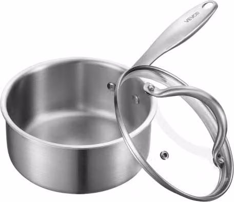 Casseruola da cucina VEVOR in acciaio inox e alluminio con coperchio in vetro, capacità 1,42 l, colore argento