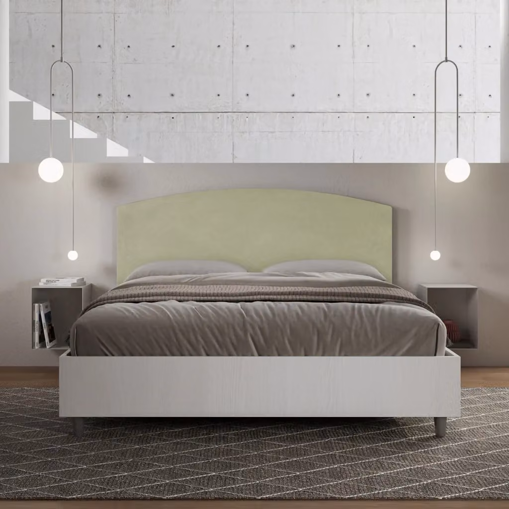 Letto Matrimoniale con Contenitore a Alzata Giordanoshop, Struttura Bianco Frassico e Testata in Microfibra, L/P/H: 160 x 200 x 115 cm – 2