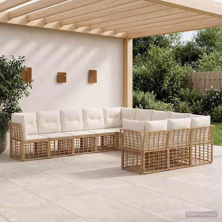 Maison Exclusive - Set da esterno per divano, 11 posti, colore naturale e crema, realizzato in poliestere