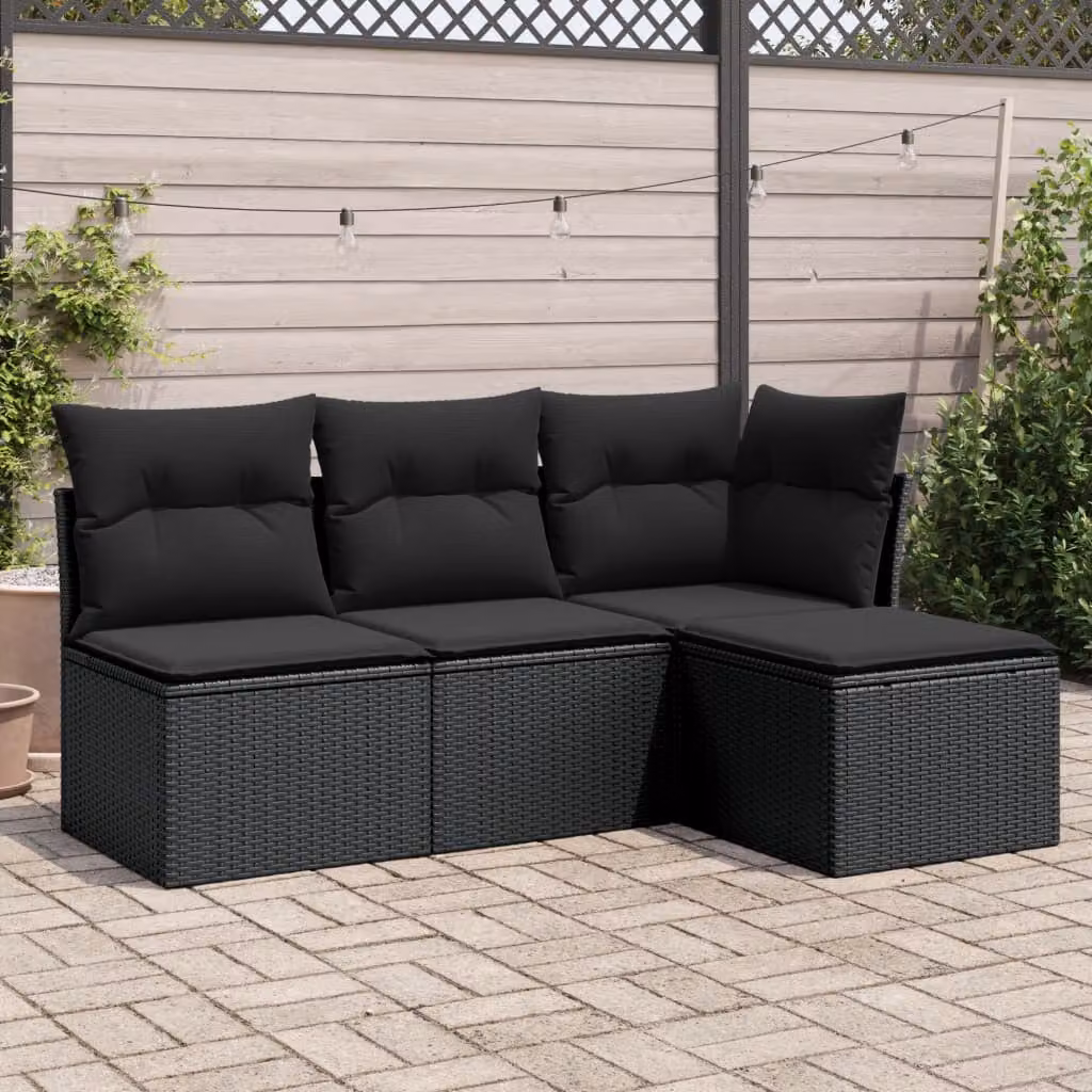 Set di Divani da Giardino vidaXL 4 pz a Forma a L con Cuscini, Colore Nero – 1