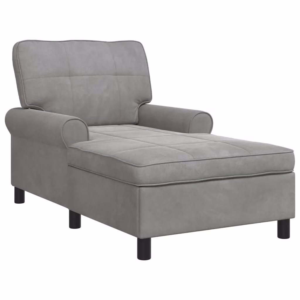 Chaise Lounge Moderna vidaXL in Velluto Grigio con Imbottitura in Schiuma, L/P/H: 91 x 157 x 91 cm – 2