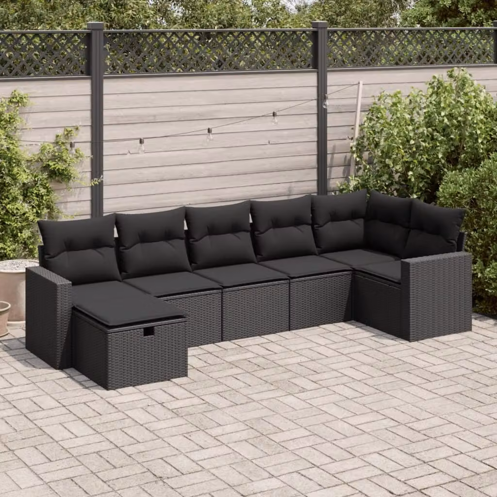 Maison Exclusive - Set da giardino 7 pezzi con cuscini in polyrattan nero