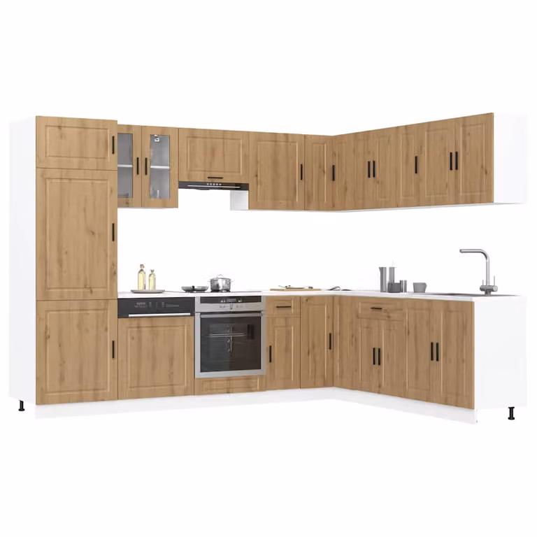 Set di mobili da cucina moderno vidaXL composto da 14 pezzi in legno e vetro, colore marrone opaco