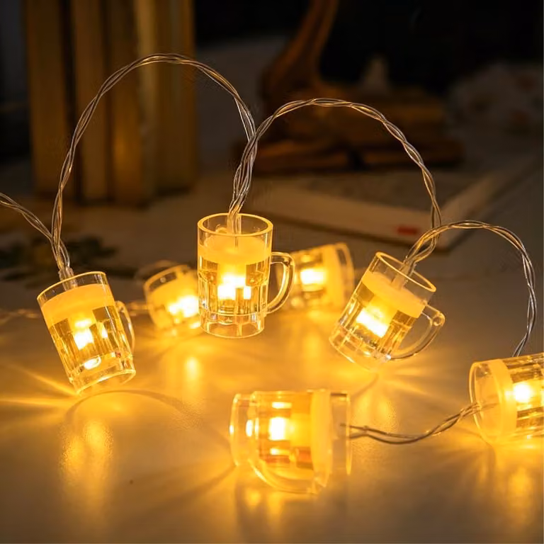 Catena luminosa a LED per bicchieri di birra, lunghezza 3 metri, 20 LED bianco caldo, alimentata a batteria