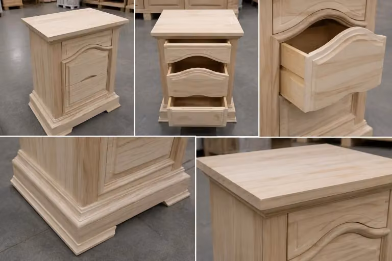 Comodino classico con 3 cassetti in legno di pioppo e pino non trattato Mobili 2G L/P/H: 60 x 37 x 71 cm