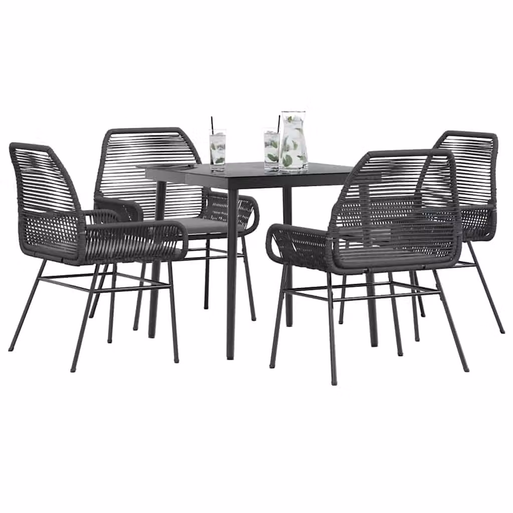 Set da pranzo da giardino vidaXL in polyrattan con cuscini e tavolo in vetro, 5 pezzi, grigio e nero