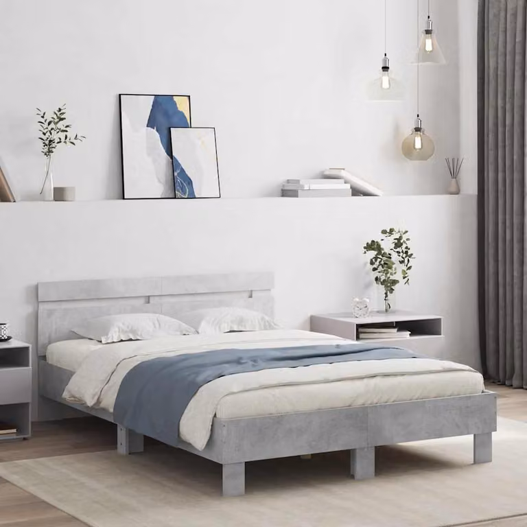 vidaXL Giroletto con Testiera in Legno Multistrato Grigio Cemento L: 140 cm, P: 193 cm, H: 70 cm
