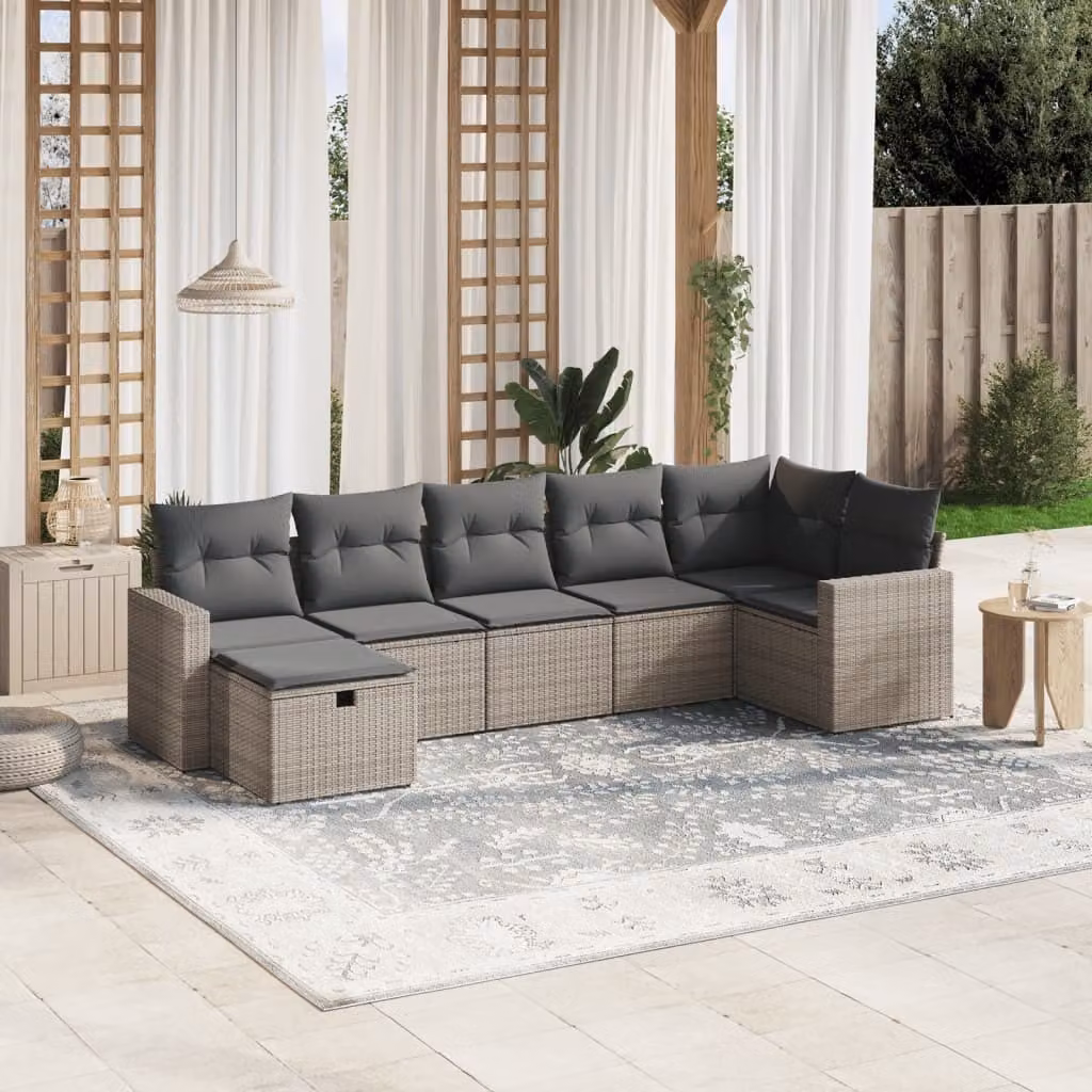 Maison Exclusive - Set da giardino 7 pezzi con cuscini in polyrattan grigio