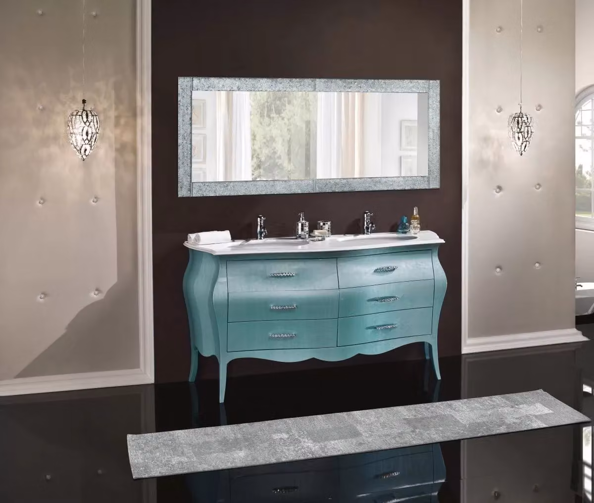 Mobile bagno con doppio lavabo MOBILI 2G verde e bianco L: 162 cm, P: 58 cm, H: 83 cm – 2
