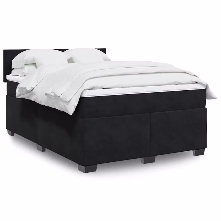 vidaXL Giroletto a Molle con Materasso in Velluto Nero L/P/H: 160 x 200 cm