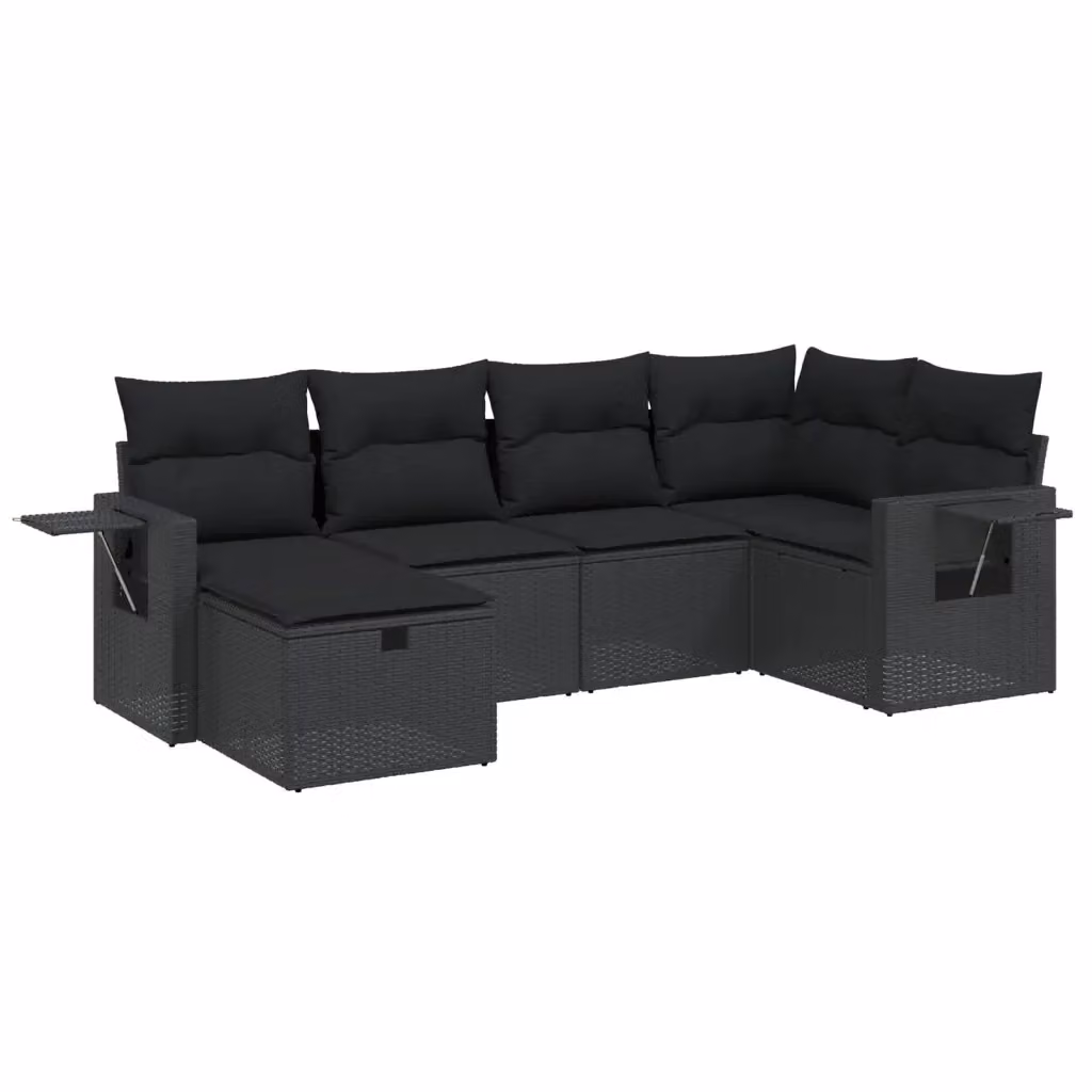vidaXL Set Divano da Giardino a L 6 pz con Cuscini Nero in Polyrattan e Acciaio – 2