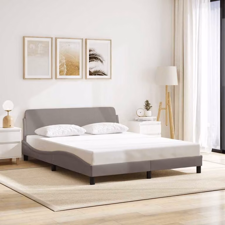 Giroletto Dover vidaXL in tessuto color tortora con struttura in legno e metallo L/P/H: 218 x 160 x 74,5 cm