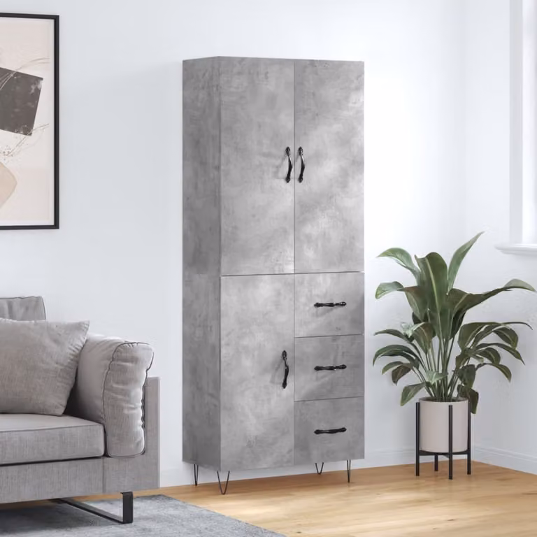 vidaXL Credenza Moderna Grigio con Ante a Battente in Legno e Metallo L: 69,5 cm, P: 34,0 cm, H: 180,0 cm