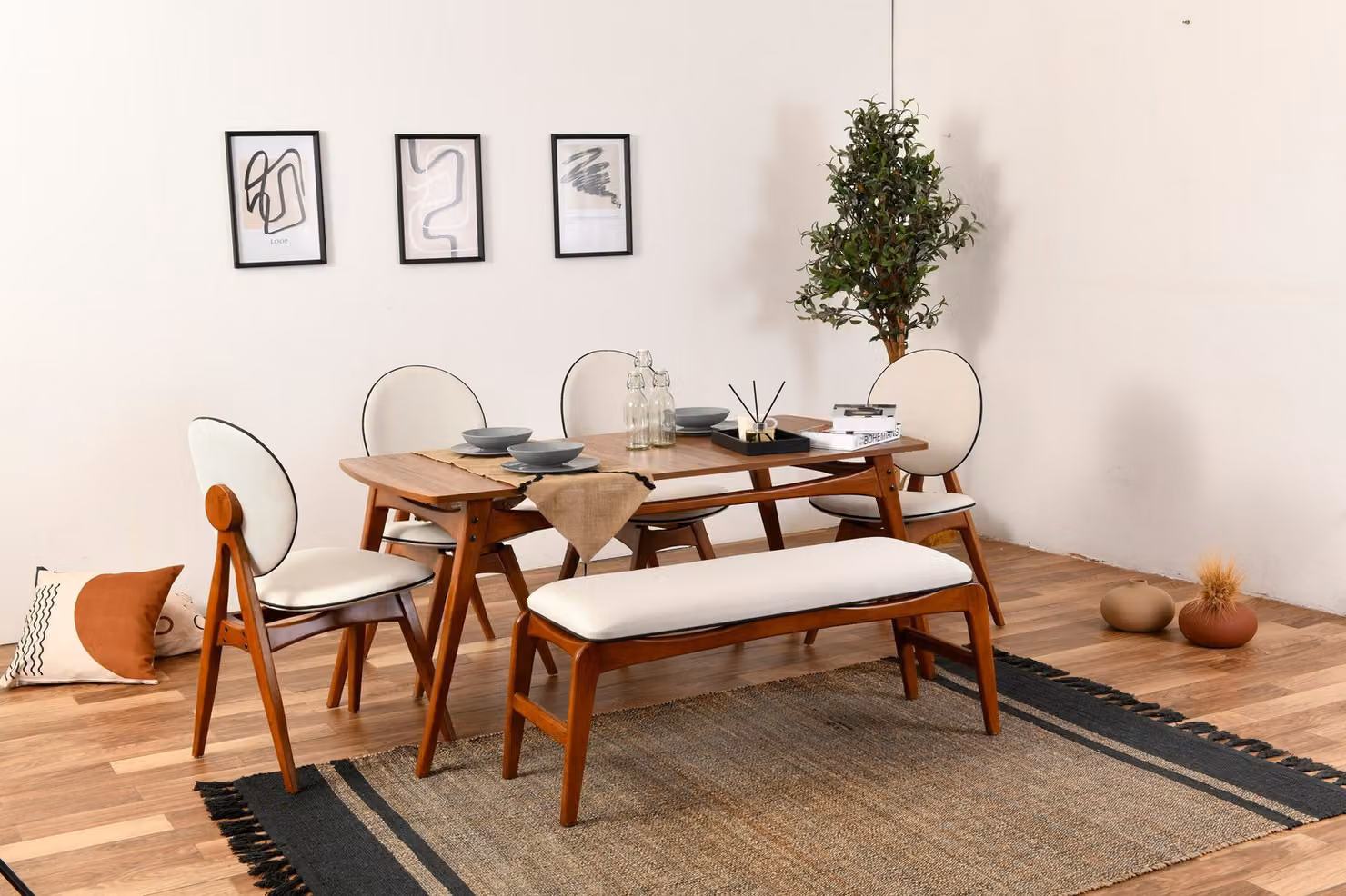 Skye Decor, Touch (4S-1B), set tavolo e sedie (6 pezzi), noce, 100% legno di carpino, 160 x 75 cm