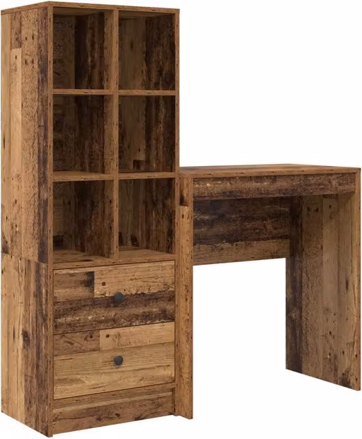 Scrivania | Tavolo da Ufficio con cassetto con lo scaffale 2 pz Legno vecchio