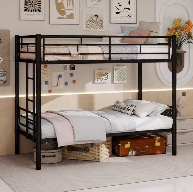 Letto a castello MODFU in ferro nero convertibile in 2 letti singoli L/P/H: 196 x 103 x 156 cm