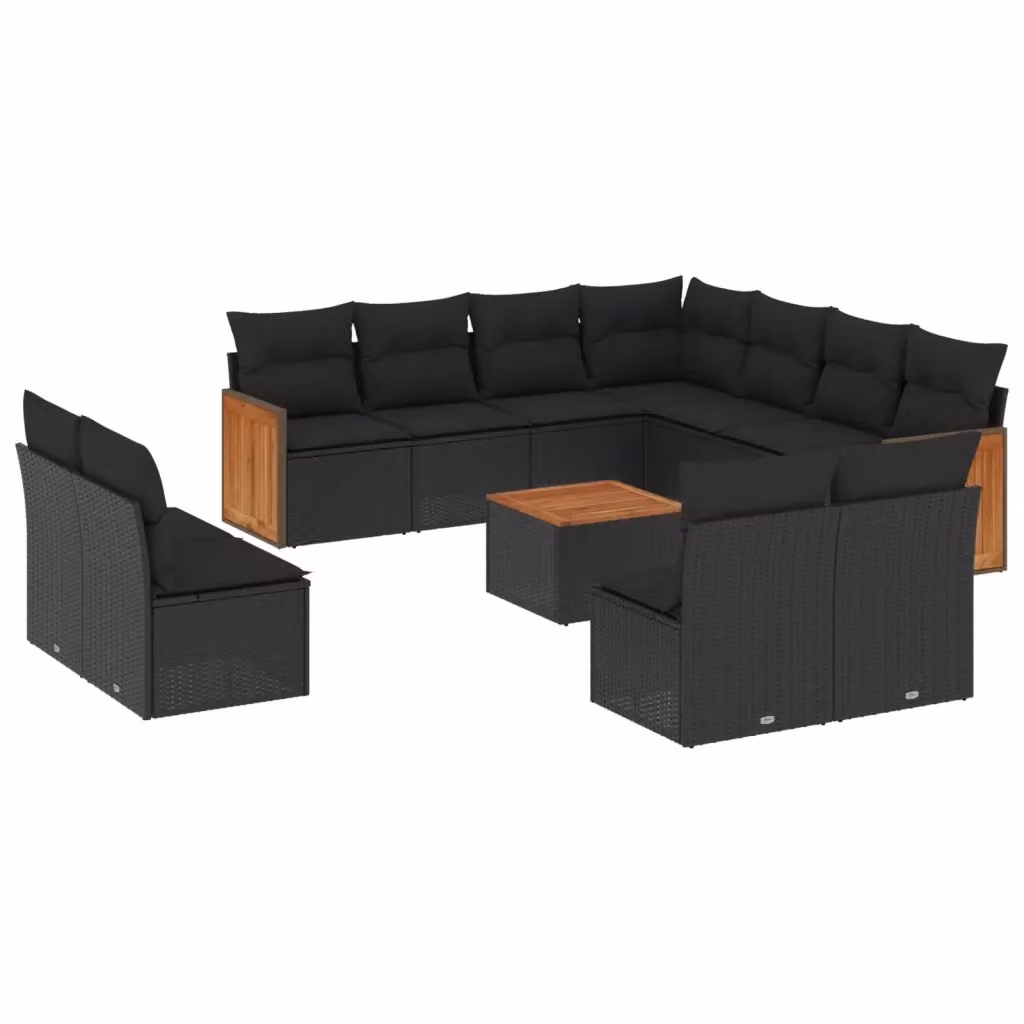 Set di Divani da Giardino vidaXL in Polyrattan Nero con Cuscini e Tavolino da Esterno – 2